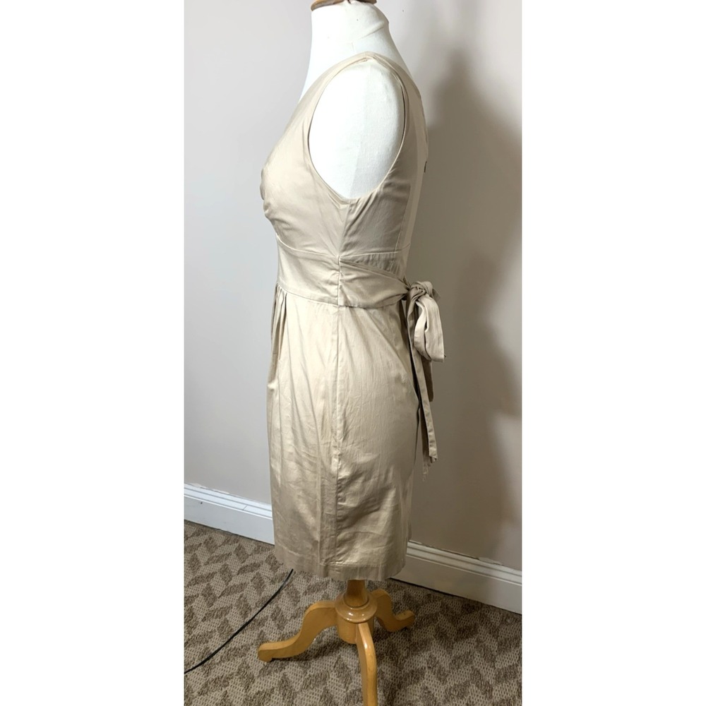 Talbots Sundress Womens Petite 8 Khaki Cotton Stretch‎ Neutral Bow V-Neck - Picture 3 of 11